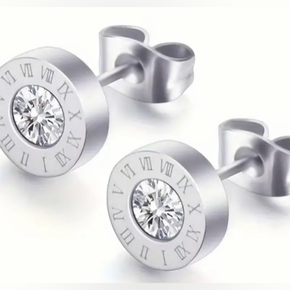 Stainless Steel Roman Numeral Stud Earrings